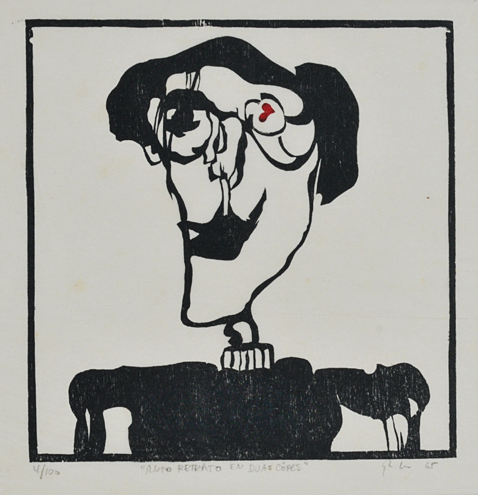 ROBERTO MAGALHÃES (1940) Auto Retrato em duas cores, 1965 Xilogravura Ass. inf. direito Edição 04 de 100